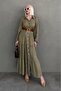 Khaki Striped Button Long Dress Mg2392 - 2