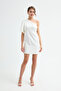 Women's White Slim Fit One Sleeve Backless Mini Dress - 3