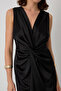 Women's Black Knot Detailed Midi Satin Dress - 4