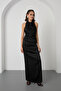 Women's Black Backless Long Satin Evening Dress