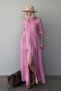Pink Striped Button Long Dress Mg2392 - 2