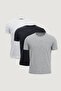 Slim Fit Slim Fit Crew Neck 100% Cotton 3-Piece T-Shirt Pack Black - White - Gray