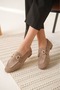 Women's Mink Daily Comfortable Stylish Detailed Oxford Masculine Soft Leather Loafer Ballet Shoes