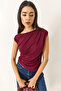 Women's Burgundy Drape Detailed Soft Touch Flexible Viscose Blouse 4019 60284038 - 3