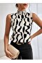 Women's Sleeveless Turtleneck Patterned Single Jersey Blouse - 3
