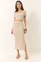 Women's Beige Square Neck Short Sleeve Crop Slit Detailed Camisole Bottom-Top Set 60284032