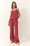 Women's Burgundy Strappy Woven Modal Blouse Pants Bottom-Top Set 9298 60281024 - 2
