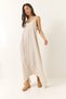 Women's Beige Knitted Strappy Asymmetrical Skirted Loose Linen Dress 5937 60281018 - 2
