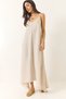 Women's Beige Knitted Strappy Asymmetrical Skirted Loose Linen Dress 5937 60281018 - 6