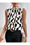 Women's Sleeveless Turtleneck Patterned Single Jersey Blouse