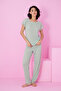 Green Soft Touch Thin Seasonal Lace Detailed Knitted Pajama Suit7864 - 2