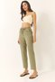 Women's Khaki Tie-Waist Leg Detail Pocketed Linen Carrot Trousers Yp5134 60283180