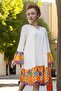 Flying Sleeve Patterned Pon Pon Detail Summer Mini Dress