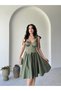 Khaki Bustier Detailed Strappy Satin Evening Dress - 3