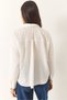 Women's White Gathered Detailed Jacquard Stripe Detailed V-Neck Loose Shirt 60283202 - 6