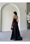 Black Strapless Draped Satin Evening Dress - 6