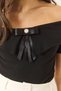 Women's Black Ribbon Detailed Manonnda Collar Blouse 949 60283232 - 5