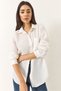 Women's White Oversize Single Pocket Detailed Linen Shirt 20153 60283238 - 5