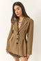Women's Oil Green Shawl Collar Waist-Fitted Button Closure Lined Viscose Blazer Jacket 3433 60283148 - 3