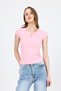 Pink V-Neck Buttoned Pocket Detailed Slim Fit T-Shirt 2213 - 7
