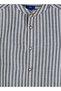 Boys' Grey and White Vertical Striped Cotton Shirt with Mandarin Collar - 3