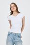 White V-Neck Buttoned Pocket Detailed Slim Fit T-Shirt 2213