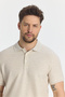 Nikol Men's Cream Lycra Cotton Blend Melange Effect Slim Fit Non-Curling Collar Polo Neck T-Shirt - 2