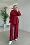 Belt Detail Drapey Two-Piece Set - Burgundy - 3
