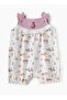Girls' Printed Sleeveless Romper with Fox Yoke and Ruffle Trim