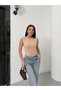 Women's 2 Cream 2White Crew Neck Cotton Sleeveless Bodysuit Zero Sleeve Bodysuit Cotton T-Shirt Beige Crew Neck - 7