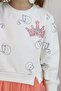 Girls' Long Sleeve Dress Swan Pattern Glitter Crown Printed 1.5-5 Years, Ecru - 5