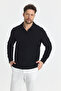 Volex Men's Black Lycra 100% Cotton Collar Detailed Slim Fit Long Sleeve Polo Collar Sweatshirt