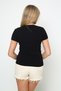 V-Neck Tight Slim Fit Black Short Sleeve Lycra Cotton Women's T-Shirt - 5
