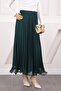 Emerald Green Elastic Waist Pleated Chiffon Skirt - 2