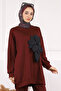 Burgundy Floral Detailed Modal Tunic Trousers Suit - 4