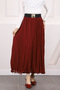 Burgundy Elastic Waist Pleated Chiffon Skirt - 4