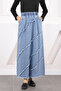 Blue Elastic Waist Pocket Denim Skirt - 2