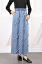 Blue Elastic Waist Pocket Denim Skirt - 4
