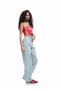 Stone Detailed Straight Leg Buttoned Cotton Jean Trousers - Straight Fit Jean - 2