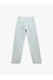 Stone Detailed Straight Leg Buttoned Cotton Jean Trousers - Straight Fit Jean - 5