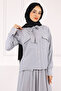 Gray Collar Tie Shirt Skirt Suit - 4