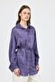 Lilac Patterned Satin Look Rope Lacing Detailed Shirt 4293A - 3