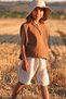 Brown White Striped Muslin Shorts + Brown Muslin Sleeveless T-Shirt - 2
