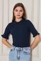 Women's Navy Blue Ruffled Short Sleeve Ribbed Knitwear Blouse 1212 - 7