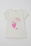 Girl's T-Shirt Cute Bird Printed Heart 1-4 Years, Ecru - 4