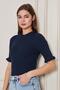 Women's Navy Blue Ruffled Short Sleeve Ribbed Knitwear Blouse 1212 - 3