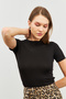Women's Black Short Sleeve Blouse - 6