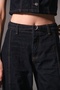 Blue Sporty Stitching Detailed Jean D Buckle Belt Denim, Wide Leg Palazzo Women's Trousers - 3