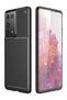 جراب لهاتف Galaxy S21 Ultra بنمط كربون Lux Negro سيليكون أسود + واقي شاشة كامل