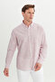 Men's Burgundy 100% Cotton Comfort Fit Relaxed Cut Button Collar Striped Shirt - 3